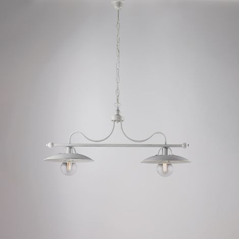 Cave Lustre En Fer Laqué Blanc Décor Argent Vieilli 2 Lumières L. 87X30 Bl234-2-Ba