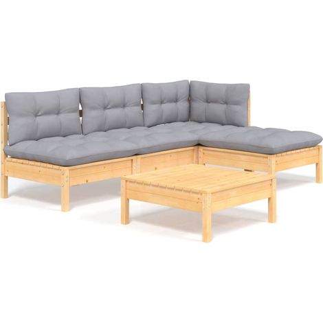 Maison Exclusive - Salon de jardin 5 pcs avec coussins gris bois de pin (1/5)