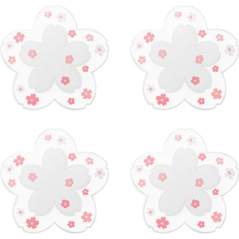Jolis dessous de verre roses en macramé, dessous de verre amusants en silicone pour table basse en bois, set de table floral (blanc, petit) (1/5)