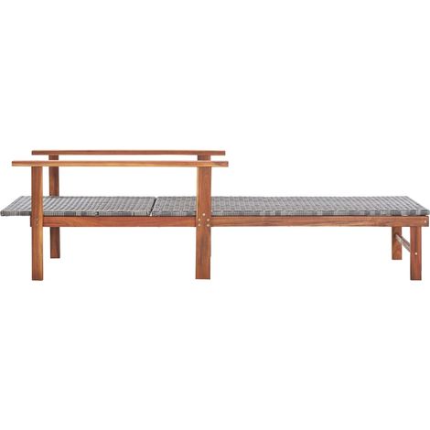 Chaise longue Transat Bain de soleil Résine tressée et bois d'acacia massif Gris (1/5)