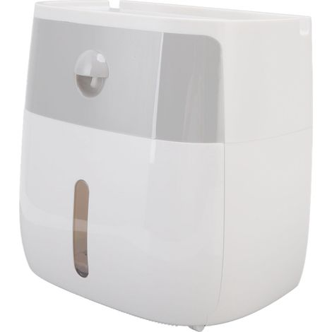 Wandmontierter Toilettenpapierhalter, wasserdichte Rollenaufbewahrungsbox mit Druckknopf, grau-weiß (1/5)