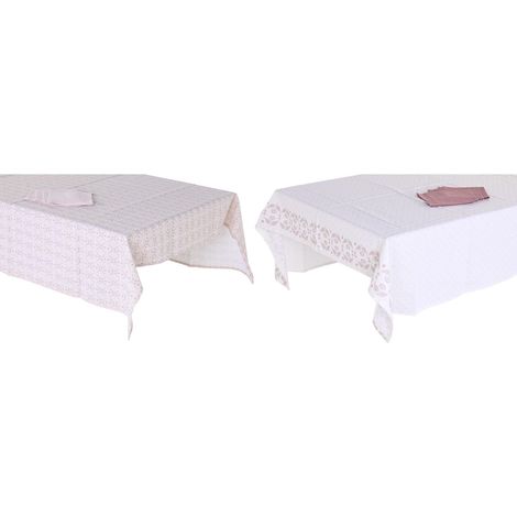 Tischdecke und Servietten DKD Home Decor 150 x 150 x 0,5 cm Rosa Weiß (2 Stück)