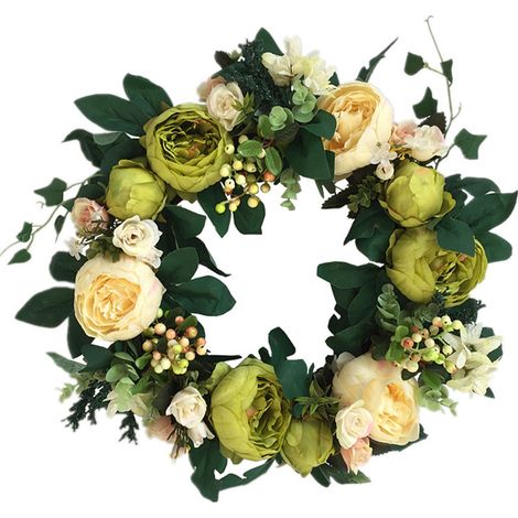 Couronne de Porte 40cm Fleurs Artificielles Vives Décor Murale Printanier (1/5)