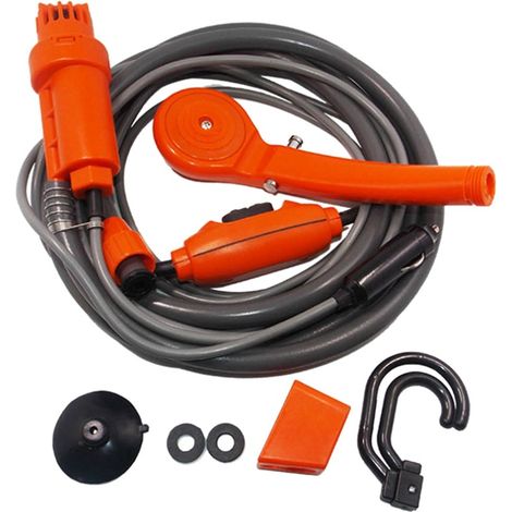QAZQA Douche de Camping Portable Douchette Extérieur 12V à l' Allume-Cigare avec Pompe Immergée Pour Voyage Randonnée Voiture-Orange