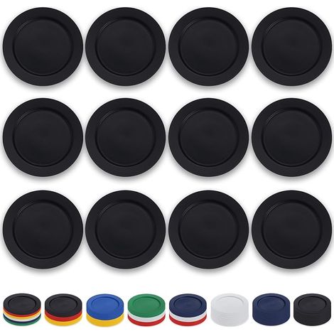 Schwarze Plastikteller, 12-teiliges Set, 25 cm wiederverwendbare flache Teller, Salatteller, Pastaschüsseln, leicht zu transportierendes Geschirr für Zuhause, Garten und Picknicks. (1/5)