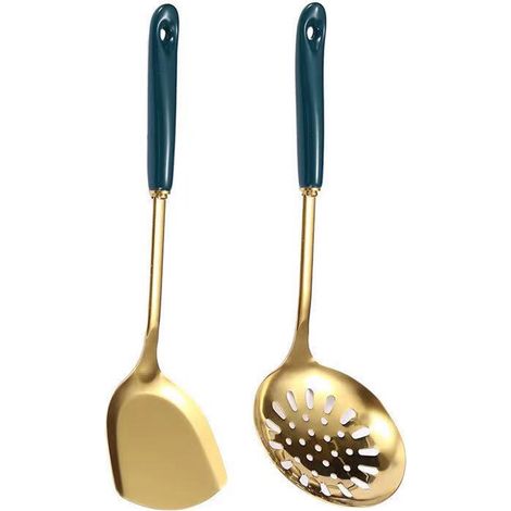 Ensemble Ustensiles Cuisine - Acier Inoxydable Doré Et Poignée Céramique - Pour Préparation Alimentaire - Lot De 2 Pièces (1/5)