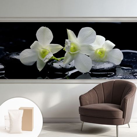 Papier peint décoratif avec colle pour salon, chambre à coucher et bureau – Design moderne et facile à poser Fleurs et pierres 250x104 cm (1/5)