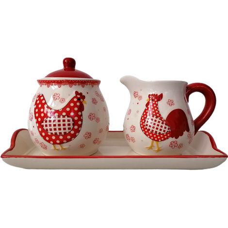 Vassoio Zuccheriera decoro pasqua gallina pasquale rossa oggetto per la casa in ceramica idea regalo arredo decoro casa (1/5)