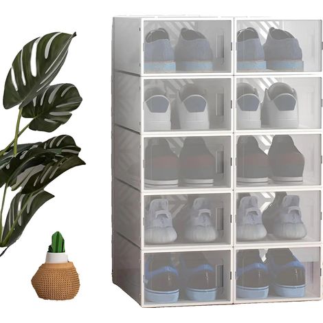 Boîtes de rangement pour chaussures, ensemble de 20, design empilable, BLANC (1/5)