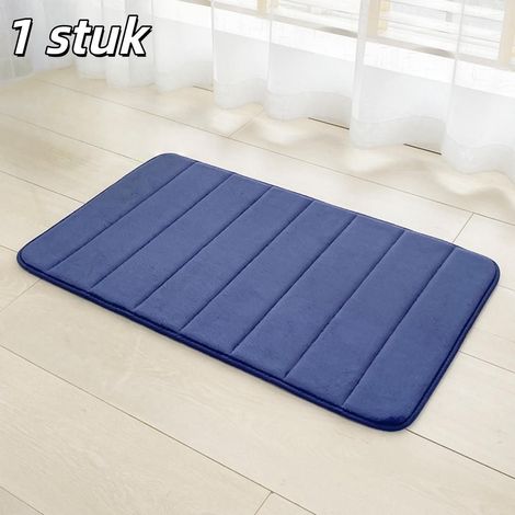 1 tapis de bain bleu en polaire corail avec mousse à mémoire de forme doux absorbant antidérapant et lavable en machine pour salle de bain douche et lavabo (1/5)