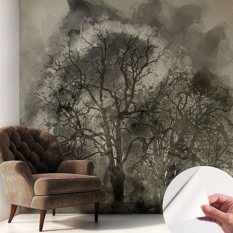 Carta da parati adesiva - fotomurale - facile da applicare - per la soggiorno - camera da letto - Alberi misteriosi 250x250 cm (1/5)