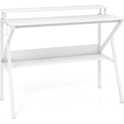Design gain de place, bureau informatique blanc avec support écran et étagère de rangement pour travail ou étude (1/5)
