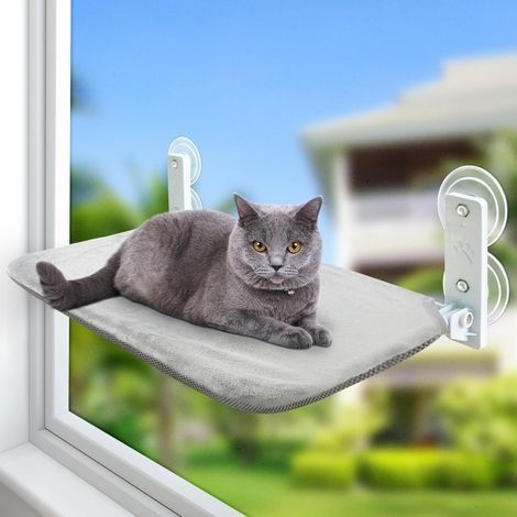 Hamac Chat Fenetre Ventouse Panier Perchoir Suspendu pour Petits Pliable Transat Ttagere Lit Support Fenêtre pour Interieur Grands Chats avec Tapis Réversible Lavable en Machine (Gris,S) (1/5)