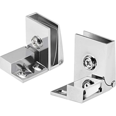 JSSEVN - 1 pair Glass door hinges for cabinets, display cases, zinc alloy, for thicknesses from 3 mm to 5 mm (1/4)