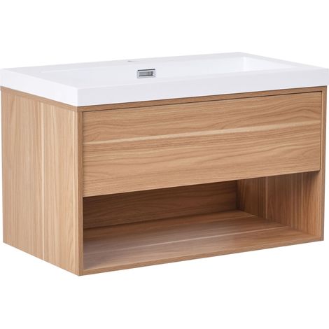 Mobile da bagno sospeso con lavabo in legno ingegnerizzato con contenitore 80 cm Marrone chiaro Berbice