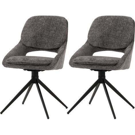 Lot de 2 chaises de salle à manger HWC-N73, chaise de cuisine, pivotante Auto-Return, tissu/textile chenille (490g/m²) Ö (1/2)