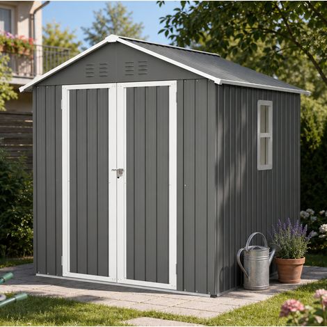 Abri de jardin en métal 184,8 x 182 x 191,1 cm gris avec serrure DESVIAE (1/5)