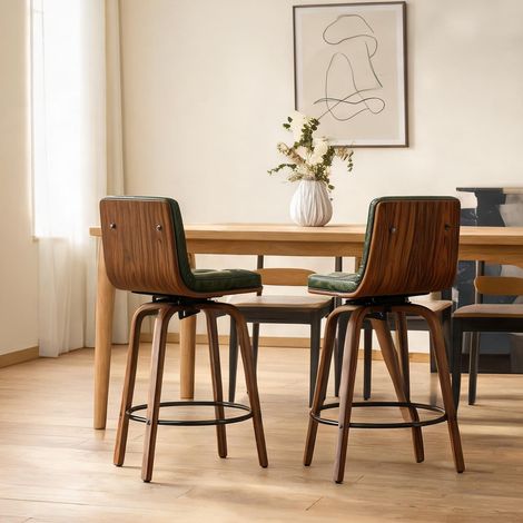 Tabouret de bar vert vintage en PU et bois massif 40 x 48 x 90 cm (1/5)
