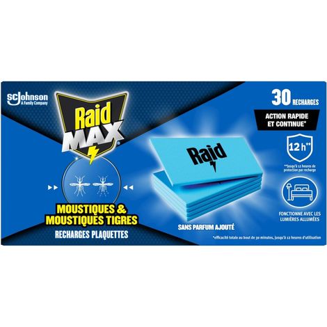 Raid Max Recharges Diffuseur Electrique Plaquettes - Anti-Moustiques et Moustiques Tigres - Protection Efficace - Sans Parfum - 30 Recharges (1/5)