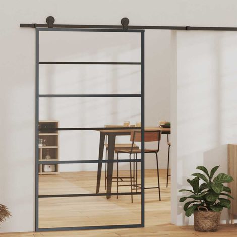 Porte coulissante en verre trempé de sécurité et aluminium, 102 x 205 cm, noire (1/5)