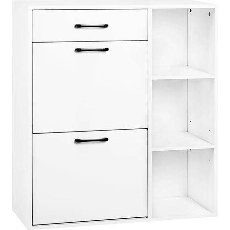 WOLTU Zapatero, Zapatero con estantes abiertos, Zapatero con cajón, 80x30x90cm, Blanco (1/5)