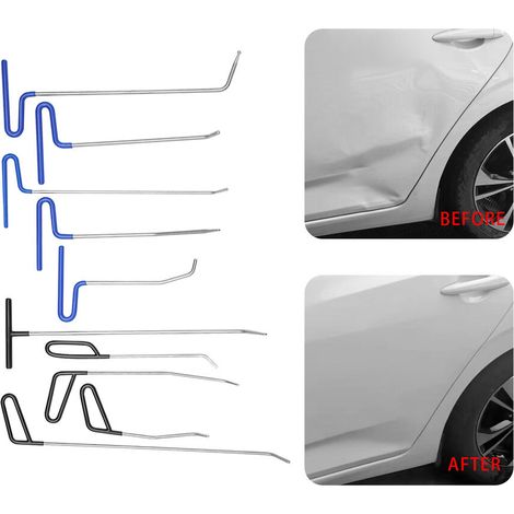 Kit de tiges pour bosses, tiges pour débosselage sans peinture, 10 tiges professionnelles pour réparation de bosses, tiges à crochet pour réparation de bosses sur carrosserie automobile, réparation de (1/5)