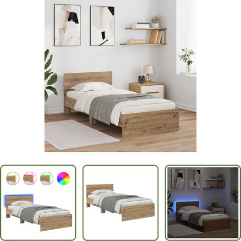 vidaXL Lit chêne artisanal -  Cadre de lit Chêne artisanal 90 x 200 cm Bois d'ingénierie (1/5)