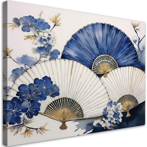 Quadro su tela, Ventaglio giapponese blu - 60x40 (1/5)