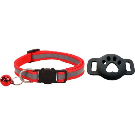 1 collier réfléchissant pour chien ou chat, avec clochette intégrée, réglable, recouvert de silicone, rouge (1/5)