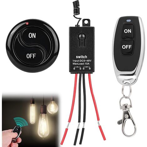12 V Interrupteur sans fil, Télécommande 433 MHz avec 2 télécommandes, Mini Relais Interrupteur de lumière sans fil, Interrupteur sans fil universel avec télécommande pour plafonniers, lampes (1/5)
