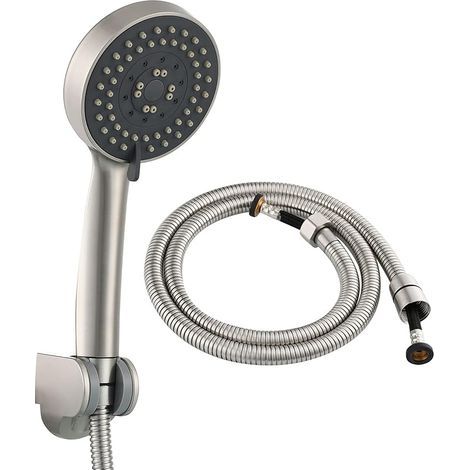 BS144NAF Pommeau de douche en nickel brossé avec 5 types de jet en plastique économe en eau avec tuyau et support (1/5)