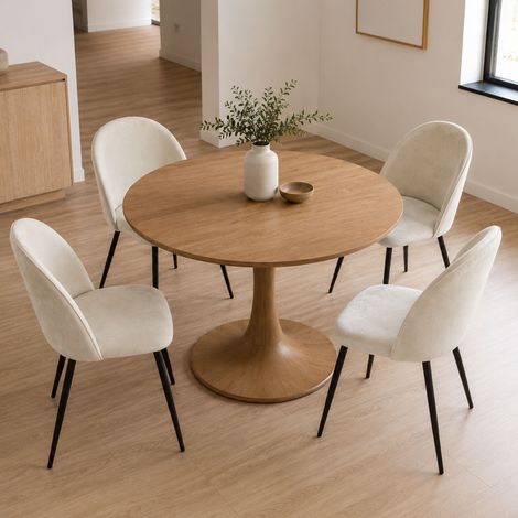 Dmora - Set di 4 sedie Stinson, Poltrona rivestita in velluto, Sedia da pranzo imbottita, Seduta per riunioni, 51x54h82 cm, Panna