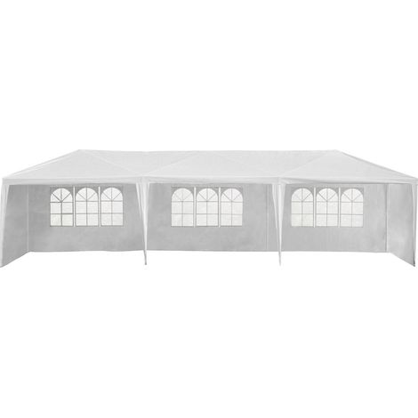 Happy Garden – Tente de réception 3 × 9m – Structure acier renforcé – Toile polyéthylène tissé déperlant – 8 pieds stabilisants – Fenêtres translucides