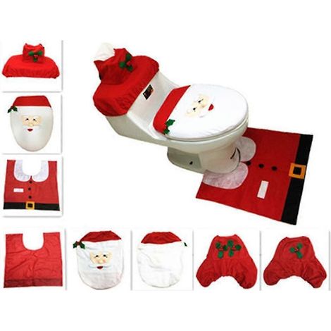 Ensemble de décoration de salle de bain 3 pièces sur le thème du Père Noël - décorations de Noël amusantes (1/5)