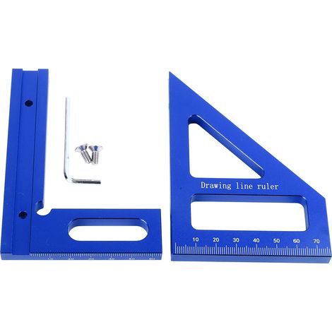 Équerre de mesure multi-angles 3D 45°/90° en alliage d'aluminium pour le travail du bois, outil de traçage et de mesure (bleu). (1/4)