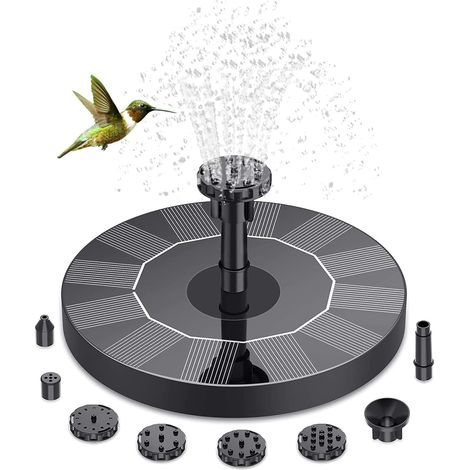 Fontaine Solaire Exterieure de Jardin 1.5W, Pompe d'étang à 6 Buses, pour Jardins, Bains d'oiseaux, Etangs - (1/5)