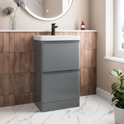 Grey Bathroom Furniture Vanity Unit Basin Storage Cabinet Cupboard 500mm