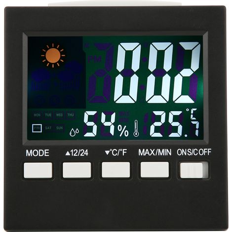 1 Reloj despertador electrónico, termómetro, higrómetro, función meteorológica, control por voz, para interiores (1/5)