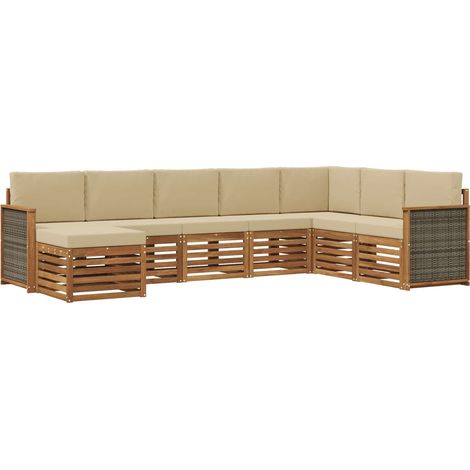 Conjunto de sofás de exterior con cojín 6 pcs Natural vidaXL