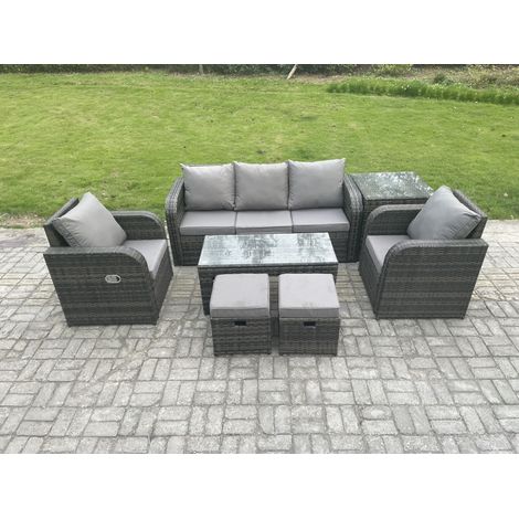 Fimous 7 PC Salon de jardin avec Table basse rectangulaire Table d'appoint 2 Petits tabourets Outdoor Rattan Set (1/5)