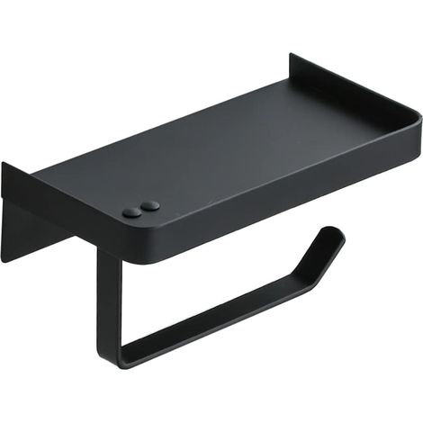 Porte-papier toilette mural en acier inoxydable 304 avec étagère auto-adhésive pour salle de bain et cuisine Noir (1/5)