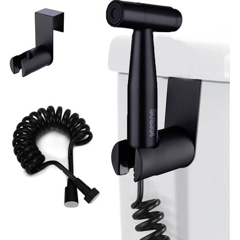 Kit Douchette wc - avec crochet de réservoir et tuyau de douche flexible de 122 pouces rétractable pour l'assainissement de l'eau, toilettes, bidet, pistolet de pulvérisation, salle de bain (noir) (1/5)