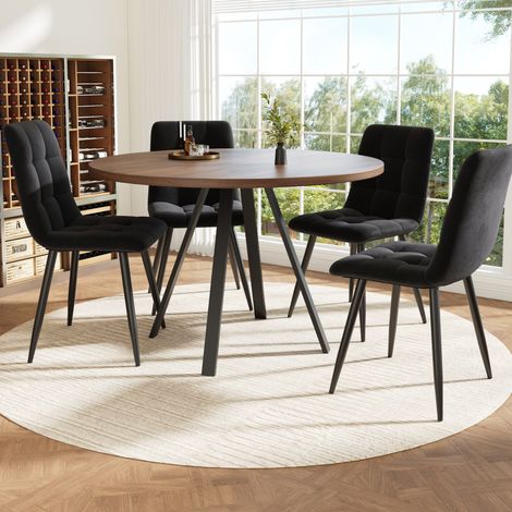 tavolo pranzo 80x80 set 4 sedie velluto noce HAVRYA (1/5)