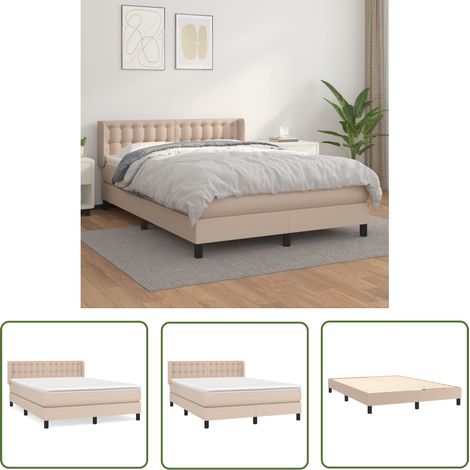 The Living Store Boxspringbett Matratze Cappuccino-Braun 140x200cm Kunstleder - Boxspringbett - Doppelbett - Bettenrahmen - Kunstlederbett - Capucchino Braun (1/5)