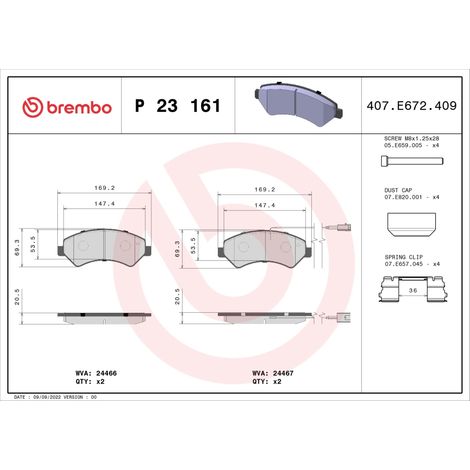 Plaquettes de frein Brembo avant BR P 23 161 à 2 capteurs (1/2)