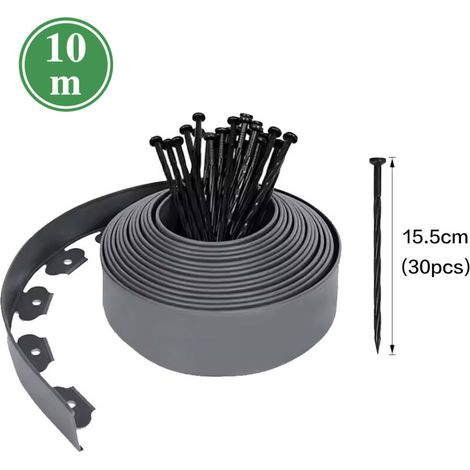 Bordura flessibile per giardino in plastica, lunga 10 m, con 30 picchetti – altezza 50 mm, spessore 4 mm, colore nero.
