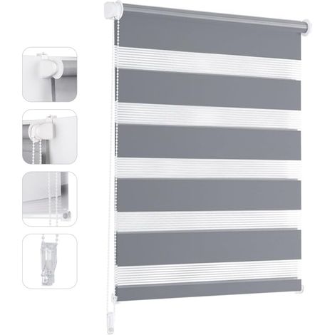 1 Store occultant sans perçage, Klemmfix double, polyester robuste, 50x100 cm, gris, pour fenêtre salon chambre bureau (1/5)