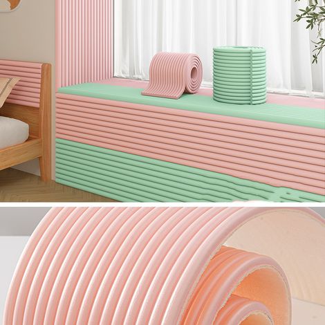 NICOLA 2-Piece Corner Protector Strip, 3D Anti-Collision Wall Mat, Padded Wall Panel for bedroom/living room, pink, 20 x 200 cm