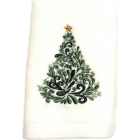 Serviette visage brodée de Noël, serviette nettoyante visage exquise, cadeau de Noël créatif pour la maison (motif sapin de Noël)-60X38CM (1/3)