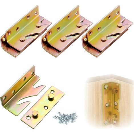 Set di 4 connettori per letto resistenti, connettori per ferramenta per letto, connettori angolari con viti per il montaggio di mobili, sponde per letto sospeso (1/5)